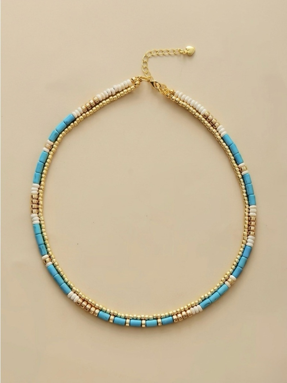 NWT Boho Beaded Layered NecklaceTurquoise 18K Plated 16" Choker Festival Indie